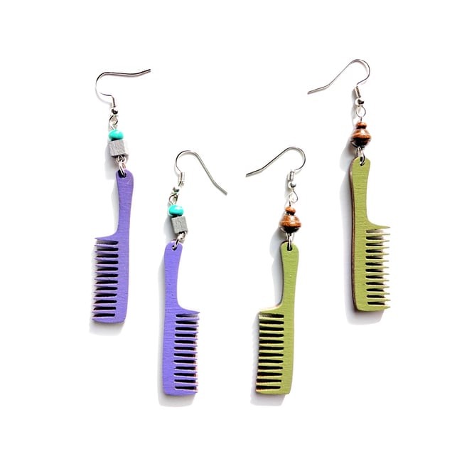 Purple Mini Beaded Wood Combs 