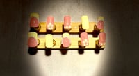 Image 1 of SHORT SQUARE YELLOW PEARL ACRYLIC NAILS