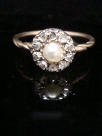 Image 1 of EDWARDIAN 18CT NATURAL PEARL AND ROSE CUT DIAMOND CLUSTER 0.30CT RING