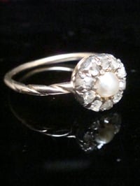 Image 2 of EDWARDIAN 18CT NATURAL PEARL AND ROSE CUT DIAMOND CLUSTER 0.30CT RING