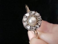 Image 5 of EDWARDIAN 18CT NATURAL PEARL AND ROSE CUT DIAMOND CLUSTER 0.30CT RING