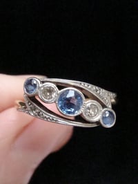 Image 3 of EDWARDIAN 18CT SAPPHIRE AND OLD CUT DIAMOND 5 STONE RING