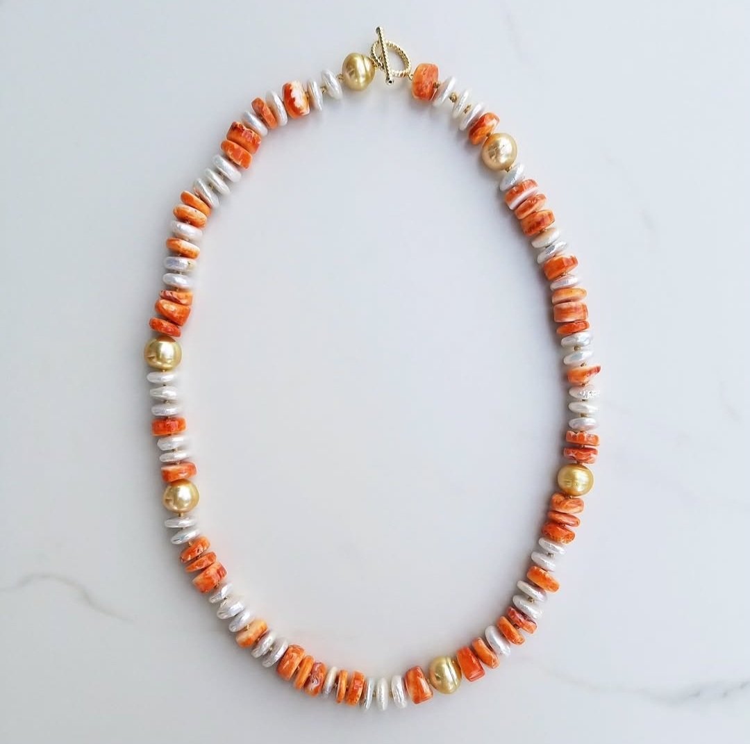 6 Gold Pearl, Fresh Water Pearl, Shell Necklace