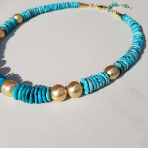 Turquoise and Gold Pearl Necklace