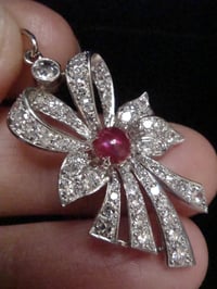 Image 1 of EDWARDIAN PLATINUM RUBY AND DIAMOND BOW PENDANT