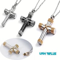 Image 1 of Classic Stainless Steel Cremation Cross Pendant – Available in Silver, Black/Silver & Silver/Gold