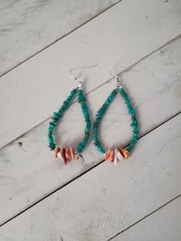 Image 1 of Natural turquoise with spiney oyster earrings 