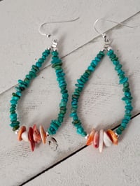Image 2 of Natural turquoise with spiney oyster earrings 