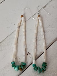 Image 2 of MOP dangles with turquoise chips earrings 