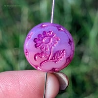 Image 1 of Poppy Pink Marguerite Flower Beads, Czech Glass Floral Coin Beads, 18mm Opal Pink Pressed Glass