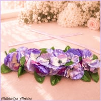 Image 1 of Handmade Purple Pansy Greenery Floral Headband