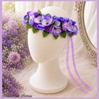 Image 2 of Handmade Purple Pansy Greenery Floral Headband