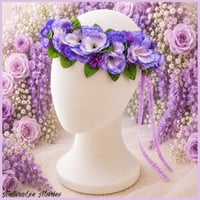 Image 3 of Handmade Purple Pansy Greenery Floral Headband
