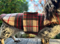 Brown Beige Check Wool Strap Coat