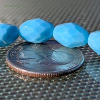 Image 2 of Blue Turquoise Czech Olive Beads, 11x8mm Opaque Fire Polished Glass Beads, 16 Bead Strand