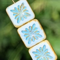 Image 1 of Czech Table Cut Chalk White Travertine Light Blue Lined, 11mm Kiwi Beads