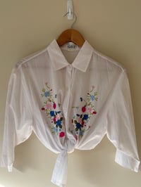Image 1 of Vintage Agradecer White Cotton Floral Embroidered Shirt 
