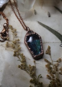 Image 2 of Quartz Crystal Coffin Pendant - Damselfly Wing - Blue