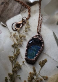 Image 3 of Quartz Crystal Coffin Pendant - Damselfly Wing - Blue