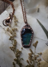 Image 4 of Quartz Crystal Coffin Pendant - Damselfly Wing - Blue