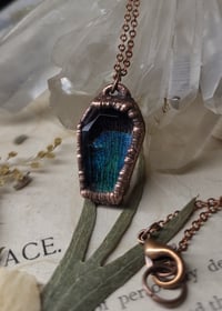 Image 1 of Quartz Crystal Coffin Pendant - Damselfly Wing - Blue