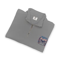 Image 1 of Quarter-Zip Sweatshirt — Retro American Flag Pocket Design