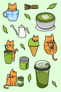 matcha cats sticker sheet