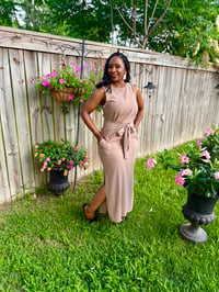 Image 1 of Maxi Dress w/Double Slide Slits, Tie & Pockets