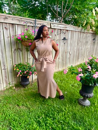 Image 3 of Maxi Dress w/Double Slide Slits, Tie & Pockets