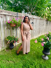Image 4 of Maxi Dress w/Double Slide Slits, Tie & Pockets