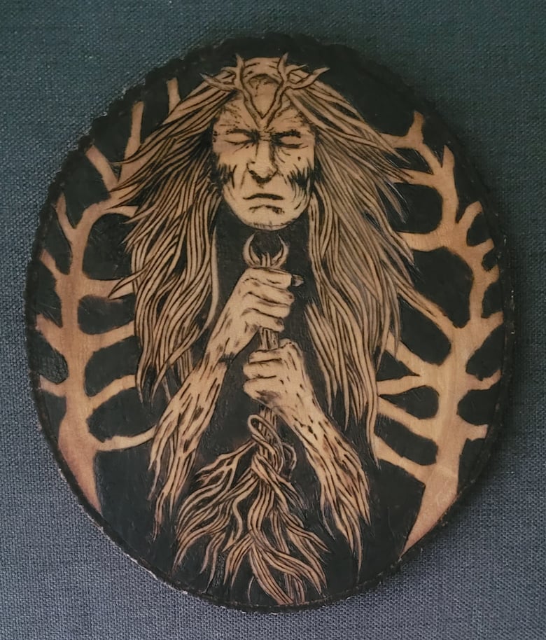 Image of The Woodwoman wood burning piece 