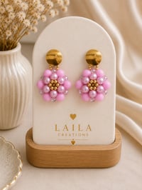 Image 1 of Pink Floral Beaded Earrings 