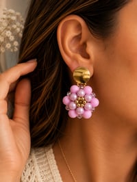 Image 2 of Pink Floral Beaded Earrings 