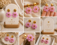 Image 3 of Pink Floral Beaded Earrings 