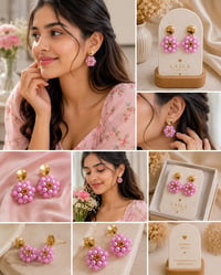 Image 4 of Pink Floral Beaded Earrings 