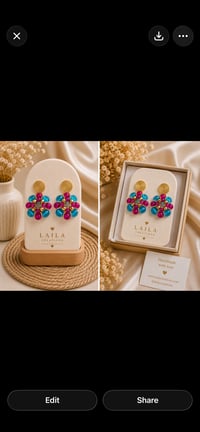Image 2 of Turquoise & Fuchsia Floral Beaded Earrings 