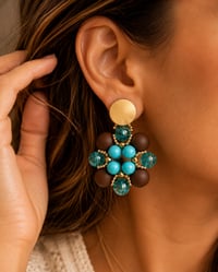 Image 4 of  Turquoise & Chocolate Floral Beaded Earrings 