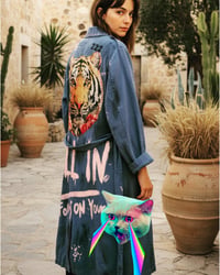 Image 1 of FOCUS ON YOURSELF 🍒  ¥ UPCYCLED  ¥ UNISEX ¥ VINTAGE TRENCHCOAT ¥ IBIZA¥ HANDPAINTED