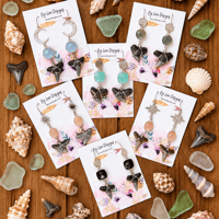 Image 1 of Fossilized Shark Tooth Statement Earrings: Silver