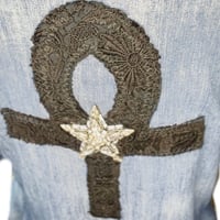 Image 9 of Women's Y2K Pre loved 1of 1 Up-cycled Ashley Stewart denim duster top drop waist &  high low hem  