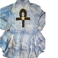 Image 10 of Women's Y2K Pre loved 1of 1 Up-cycled Ashley Stewart denim duster top drop waist &  high low hem  