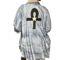Image 11 of Women's Y2K Pre loved 1of 1 Up-cycled Ashley Stewart denim duster top drop waist &  high low hem  