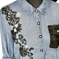 Image 8 of Women's Y2K Pre loved 1of 1 Up-cycled Ashley Stewart denim duster top drop waist &  high low hem  
