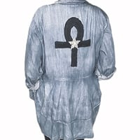 Image 6 of Women's Y2K Pre loved 1of 1 Up-cycled Ashley Stewart denim duster top drop waist &  high low hem  