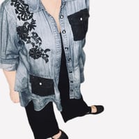 Image 5 of Women's Y2K Pre loved 1of 1 Up-cycled Ashley Stewart denim duster top drop waist &  high low hem  