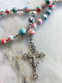 Image 4 of Rainbow Chalcedony Blue Rosary with Our Lady of Guadalupe Center