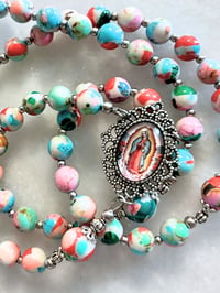 Image 2 of Rainbow Chalcedony Blue Rosary with Our Lady of Guadalupe Center