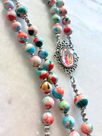 Image 3 of Rainbow Chalcedony Blue Rosary with Our Lady of Guadalupe Center