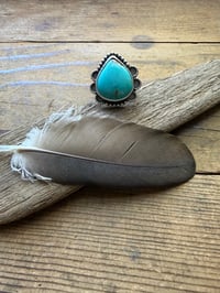Image 1 of Kingman Turquoise Teardrop Ring | Sterling Silver | Size 9.75 | Wide Band | One of a Kind