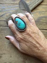 Image 2 of Kingman Turquoise Statement Ring | Sterling Silver | Size 8.5 | Twisted Rope Bezel | One of a Kind